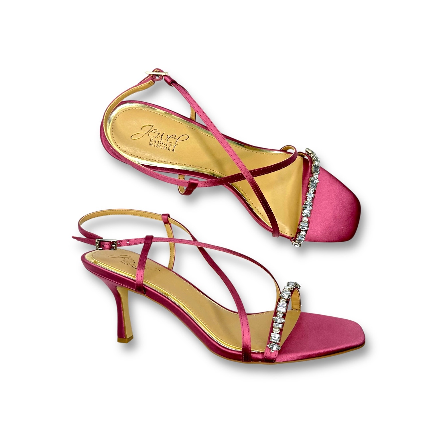Jewel Badgley Mischka Nwob Alexis Cross Sandals 9.5 Chianti Wine Evening Heels